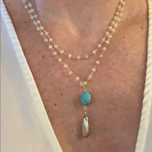 Turquoise, moonstone layered necklace